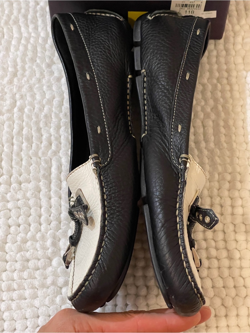 Prada Black and White Leather Bow-Accent Loafers - Picture 4 of 7